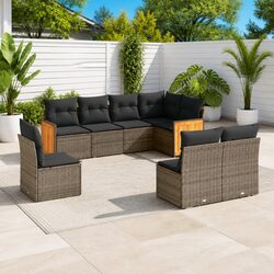8-Piece Garden Sofa Set: Grey Poly Rattan Specifications