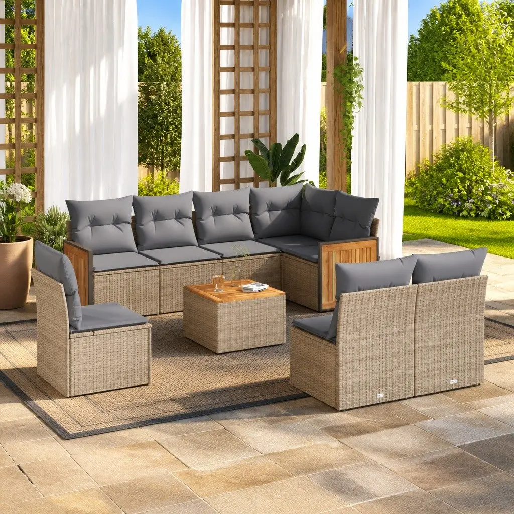Garden Sofa Set 9 Pieces Beige with Acacia Wood