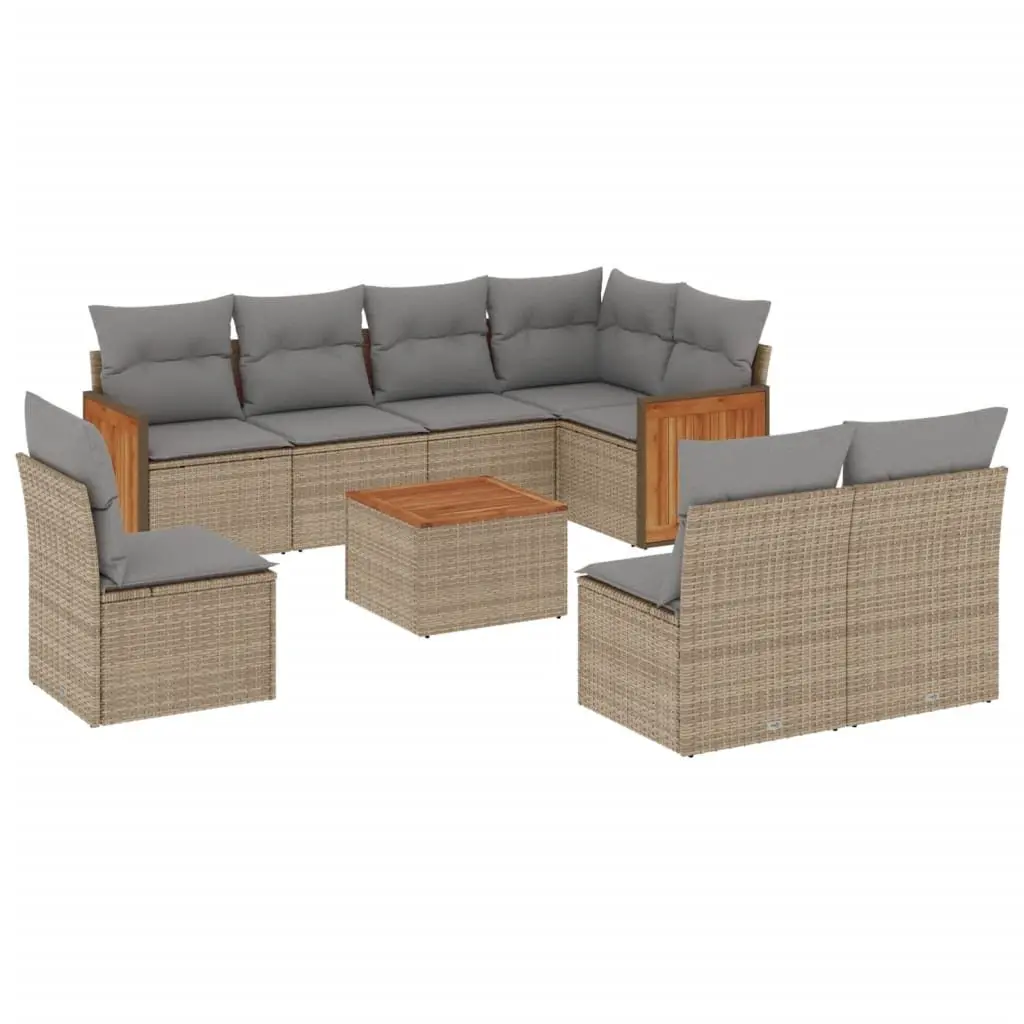 Garden Sofa Set 9 Pieces Beige with Acacia Wood