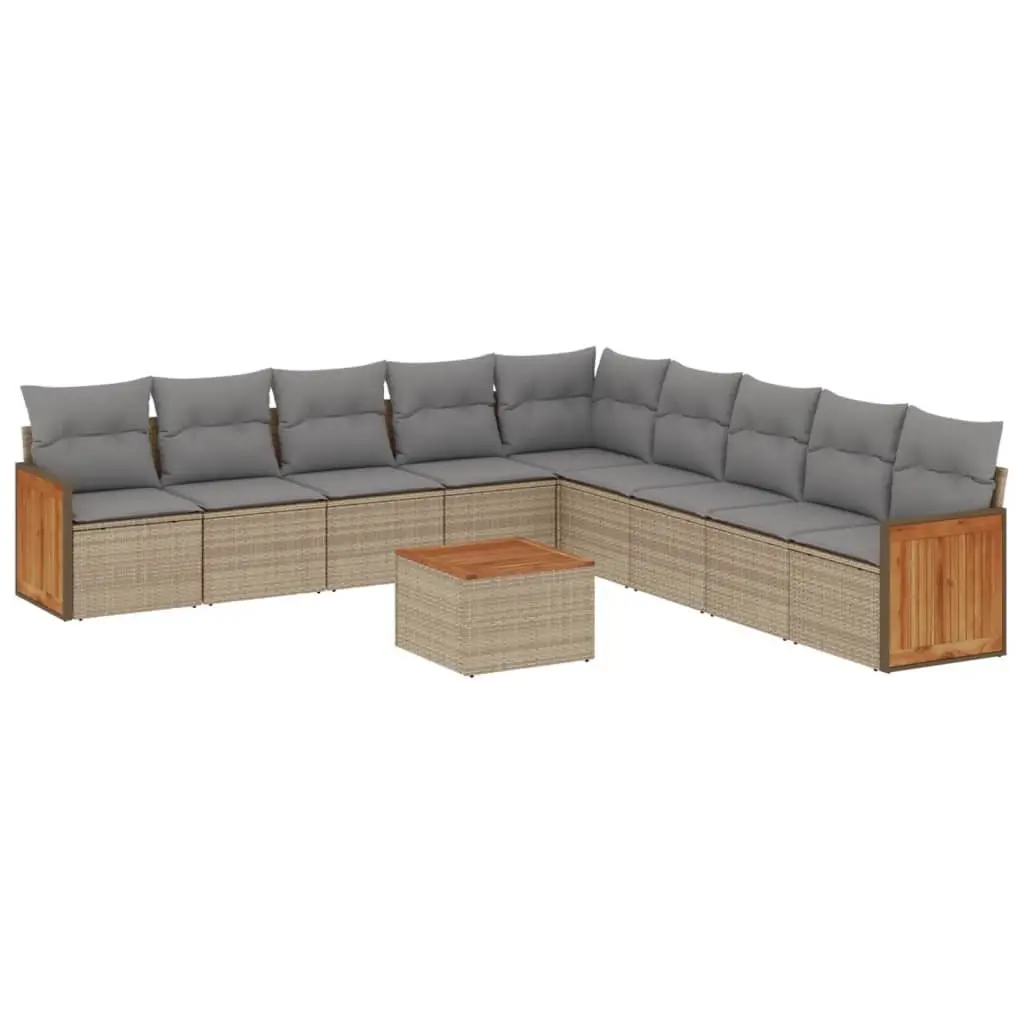Garden Sofa Set Outdoor Furniture 10 Piece Modular Poly Rattan Patio Beige