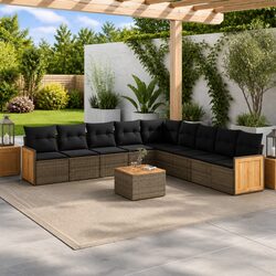 10-Piece Garden Sofa Set: Grey PE Rattan with Acacia Top