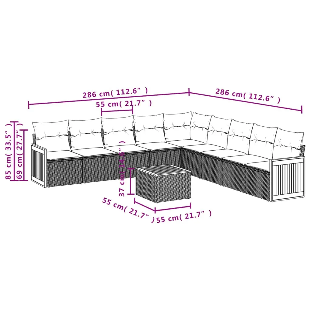 Garden Sofa Set Outdoor Furniture 10 Piece Grey Poly Rattan Modular Patio