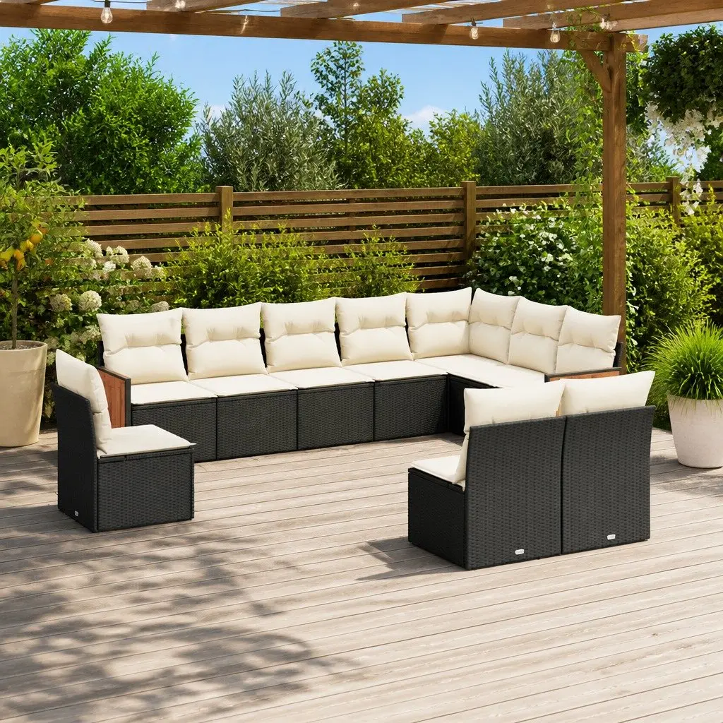 Garden Sofa Set Outdoor Furniture 10 Piece Modular Black Poly Rattan