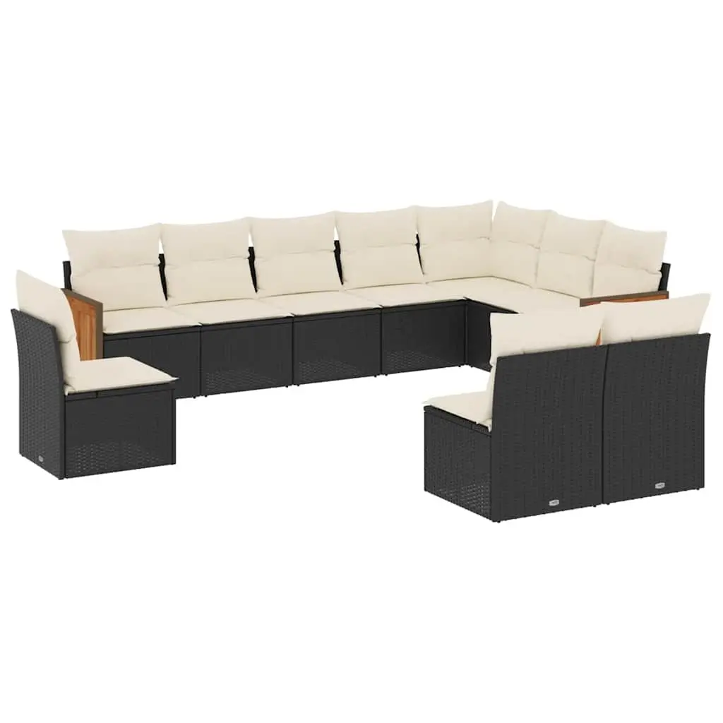 Garden Sofa Set Outdoor Furniture 10 Piece Modular Black Poly Rattan