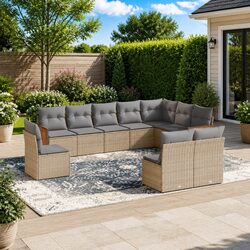 Outdoor Garden Sofa Set 10 Piece Beige Poly Rattan Patio Furniture Modular