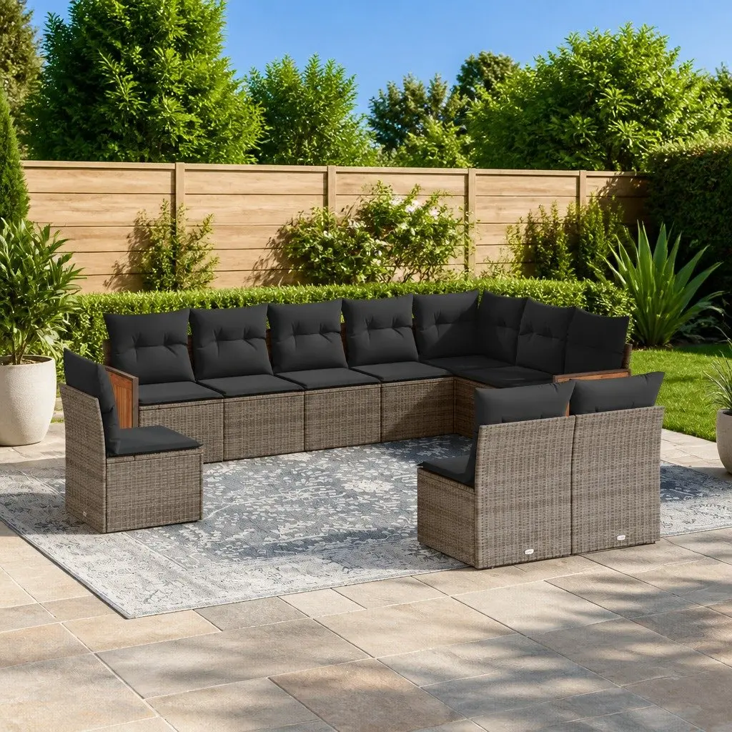 Garden Sofa Set Outdoor Furniture Modular 10 Piece Grey Poly Rattan