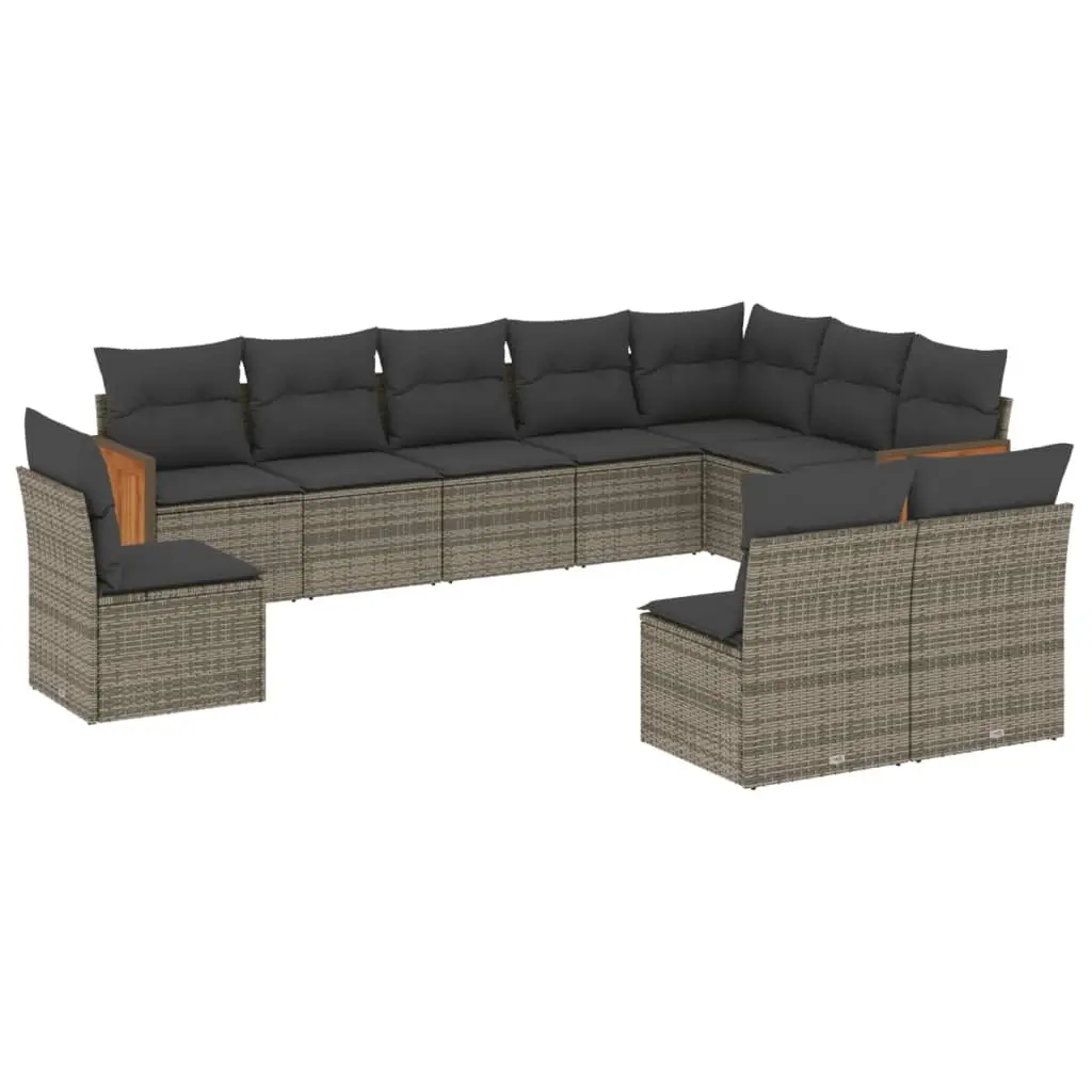 Garden Sofa Set Outdoor Furniture Modular 10 Piece Grey Poly Rattan