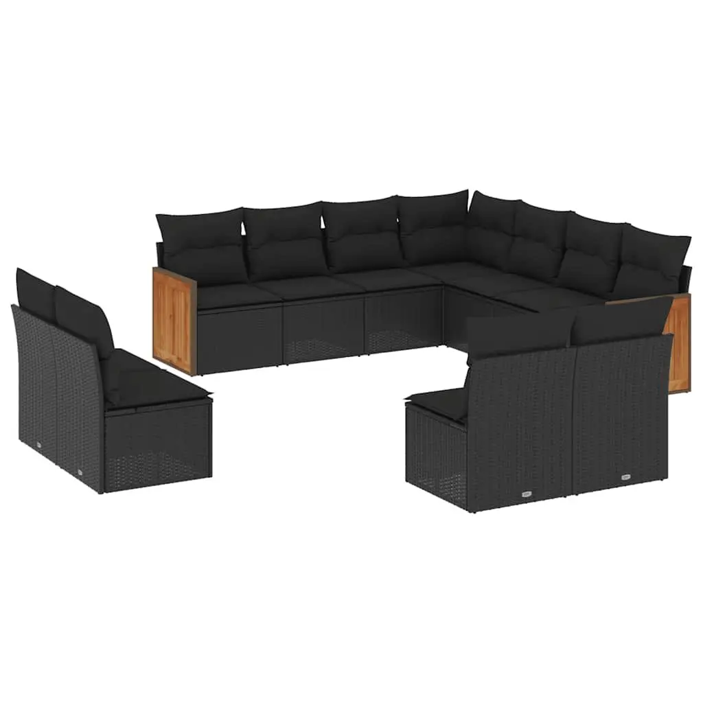 Garden Sofa Set 11 Piece Outdoor Furniture Patio Sectional with Cushions Black