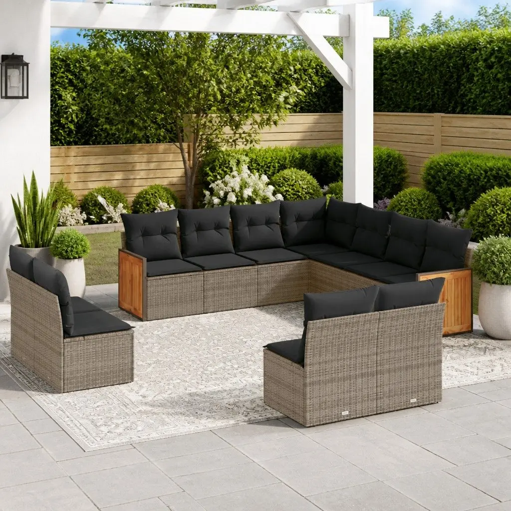 Garden Sofa Set 11 Piece Outdoor Furniture Patio Sectional with Cushions Grey