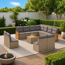 Specifications of 12-Piece Outdoor Sofa Set: Beige Poly Rattan