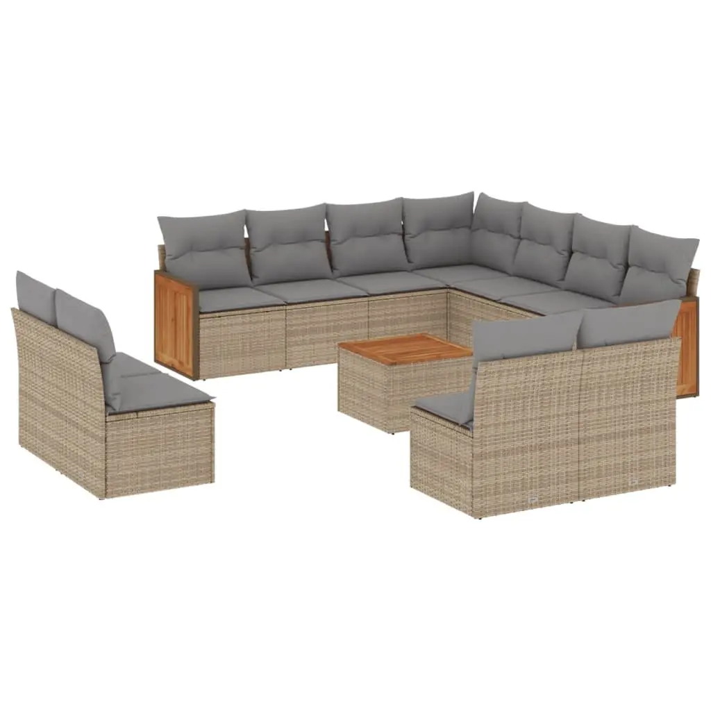 Garden Sofa Set 12 Piece Outdoor Furniture Patio Beige Poly Rattan Modular