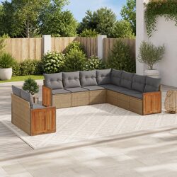 Garden Sofa Set 9 Piece Outdoor Furniture Patio Beige Poly Rattan Modular