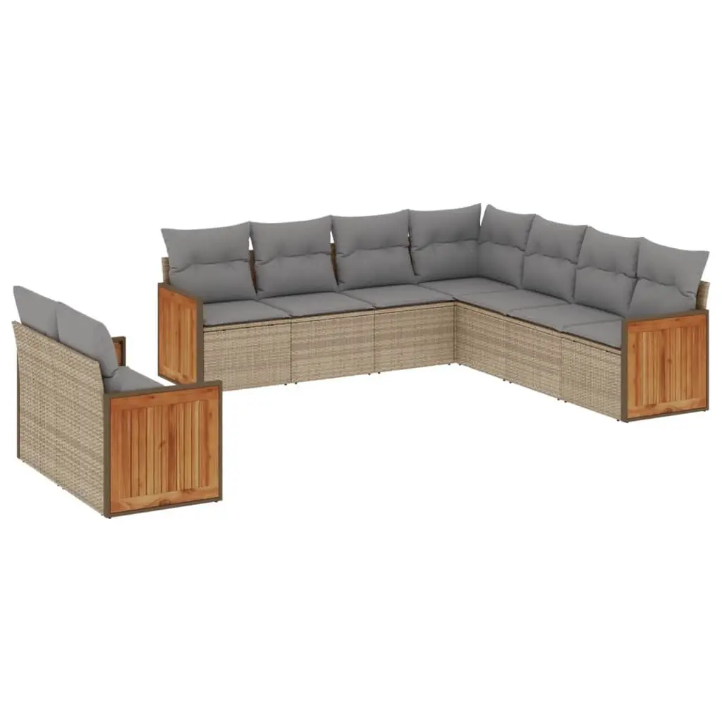 Garden Sofa Set 9 Piece Outdoor Furniture Patio Beige Poly Rattan Modular