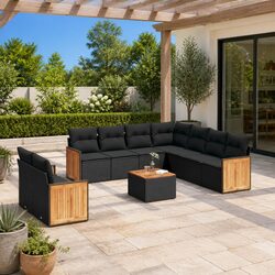 Modular 10-Piece Black Outdoor Sofa Set Specifications