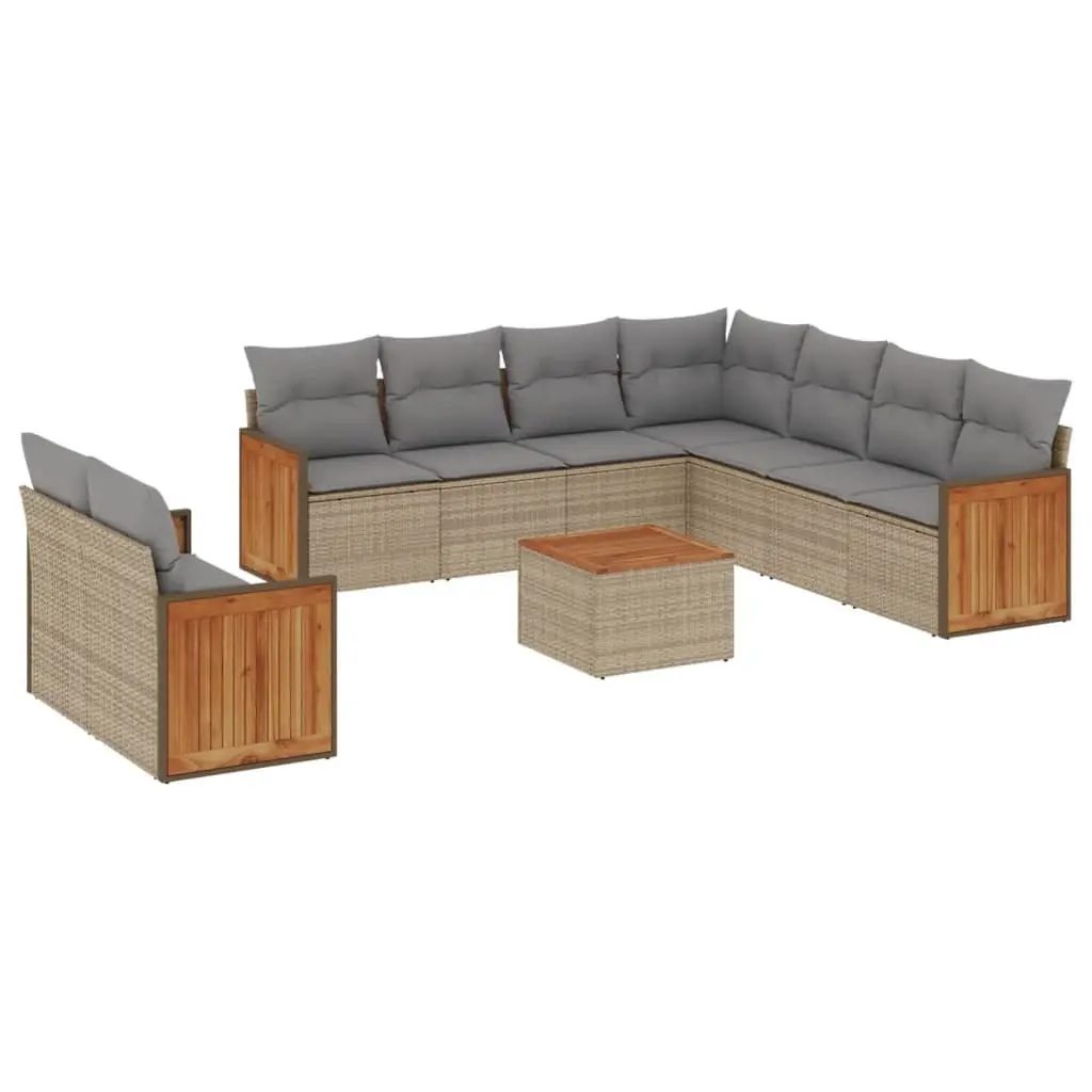 Garden Sofa Set Outdoor Furniture Modular 10 Piece Beige Poly Rattan