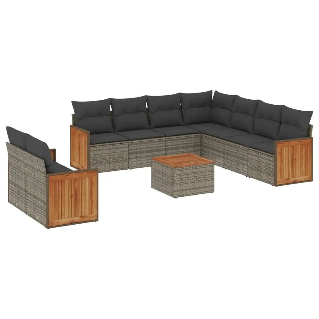 10 Piece Outdoor Garden Sofa Set for Patio Grey Poly Rattan Furniture with Cushions