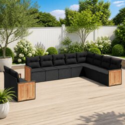 Garden Sofa Set 10 Pieces: Black PE Rattan Design