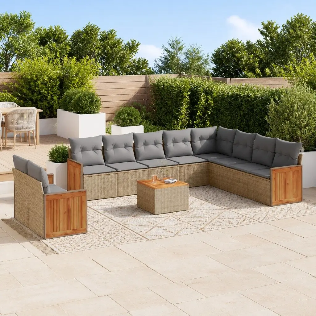 Garden Sofa Set Outdoor Furniture Patio 11 Piece Beige Poly Rattan Modular