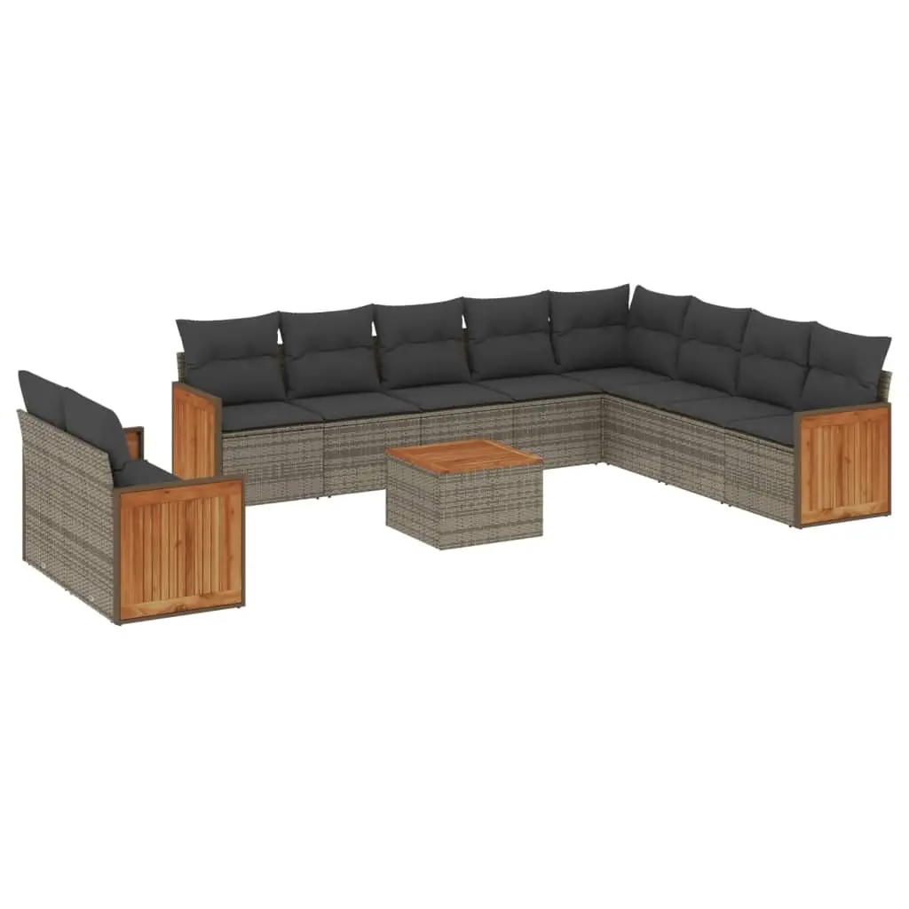 11 Piece Grey Poly Rattan Modular Garden Sofa Set for Outdoor Patio Living with Storage Bag