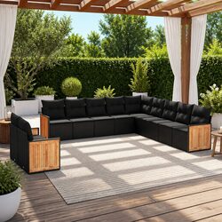 Garden Sofa Set 11 Piece Outdoor Furniture Patio Black Poly Rattan Modular
