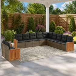 11 Piece Outdoor Patio Furniture Set in Grey Poly Rattan