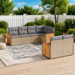 7 Piece Garden Sofa Set in Beige with PE Rattan