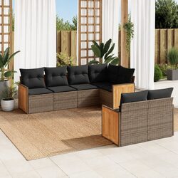 7 Piece Grey Poly Rattan Garden Sofa Set - Modular Design