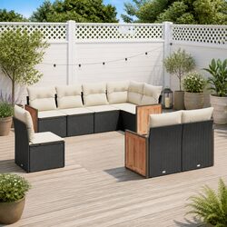 8-Piece Modular Black Patio Sofa Set - PE Rattan