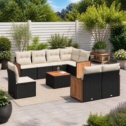 9-Piece Modular Garden Sofa Set with PE Rattan and Acacia Wood
