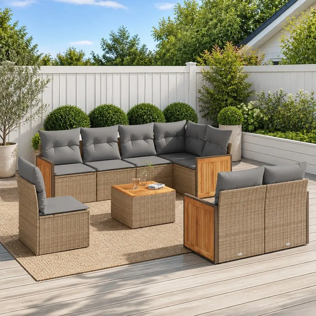 Garden Sofa Set 9 Piece Outdoor Furniture Patio Beige Poly Rattan Modular Lounge