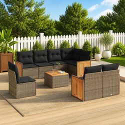 Garden Sofa Set 9 Piece Outdoor Furniture Patio Lounge Grey Poly Rattan Modular