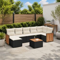 Outdoor Garden Sofa Set 8 Piece Black Poly Rattan Patio Furniture with Cushions