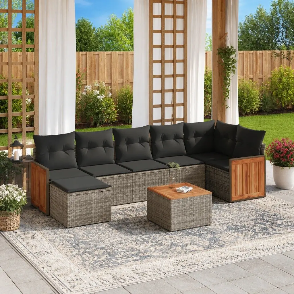 Garden Sofa Set 8 Piece Outdoor Furniture Grey Poly Rattan with Storage Cushions