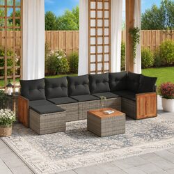 8-Piece Garden Sofa Set: Grey PE Rattan and Storage Details