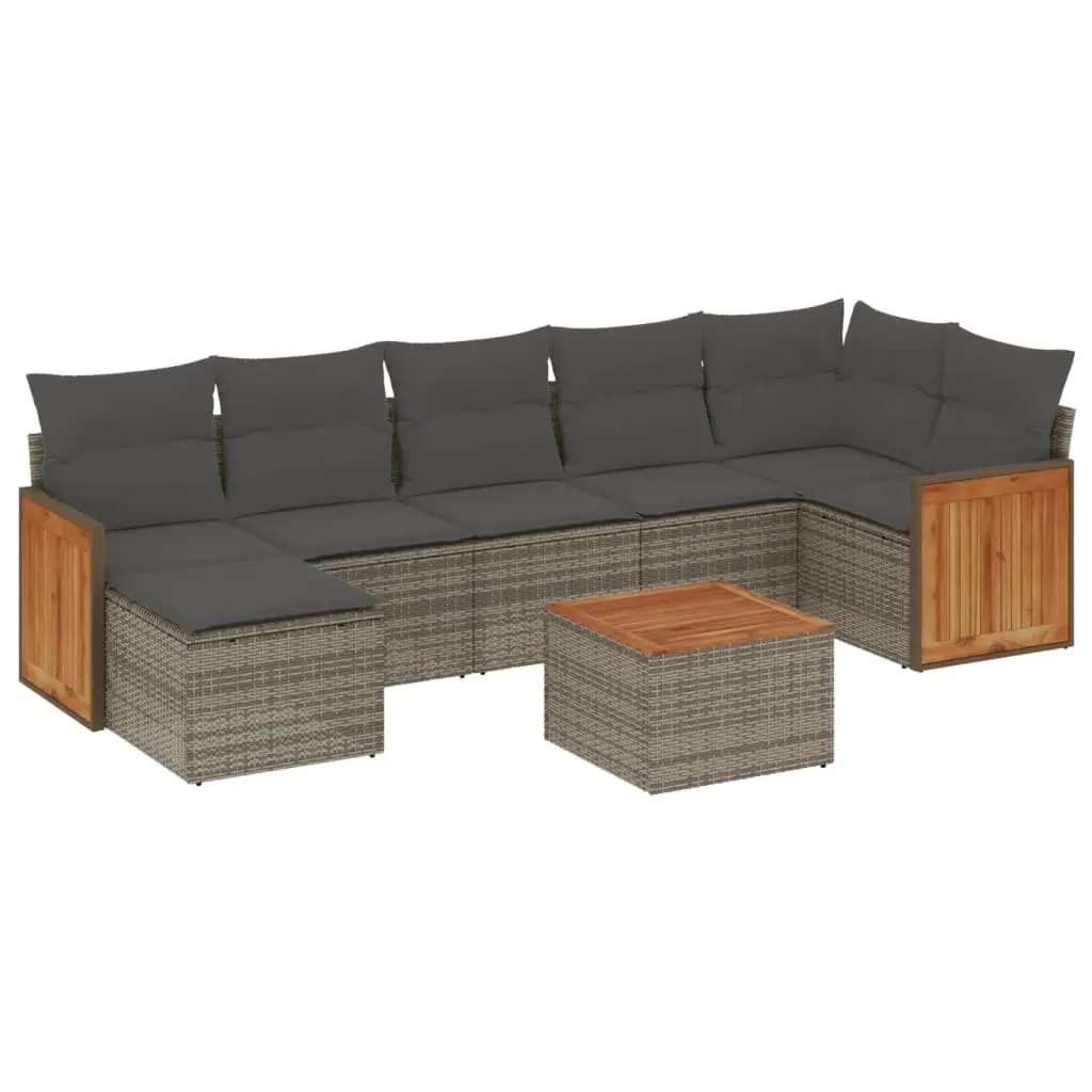 Garden Sofa Set 8 Piece Outdoor Furniture Grey Poly Rattan with Storage Cushions