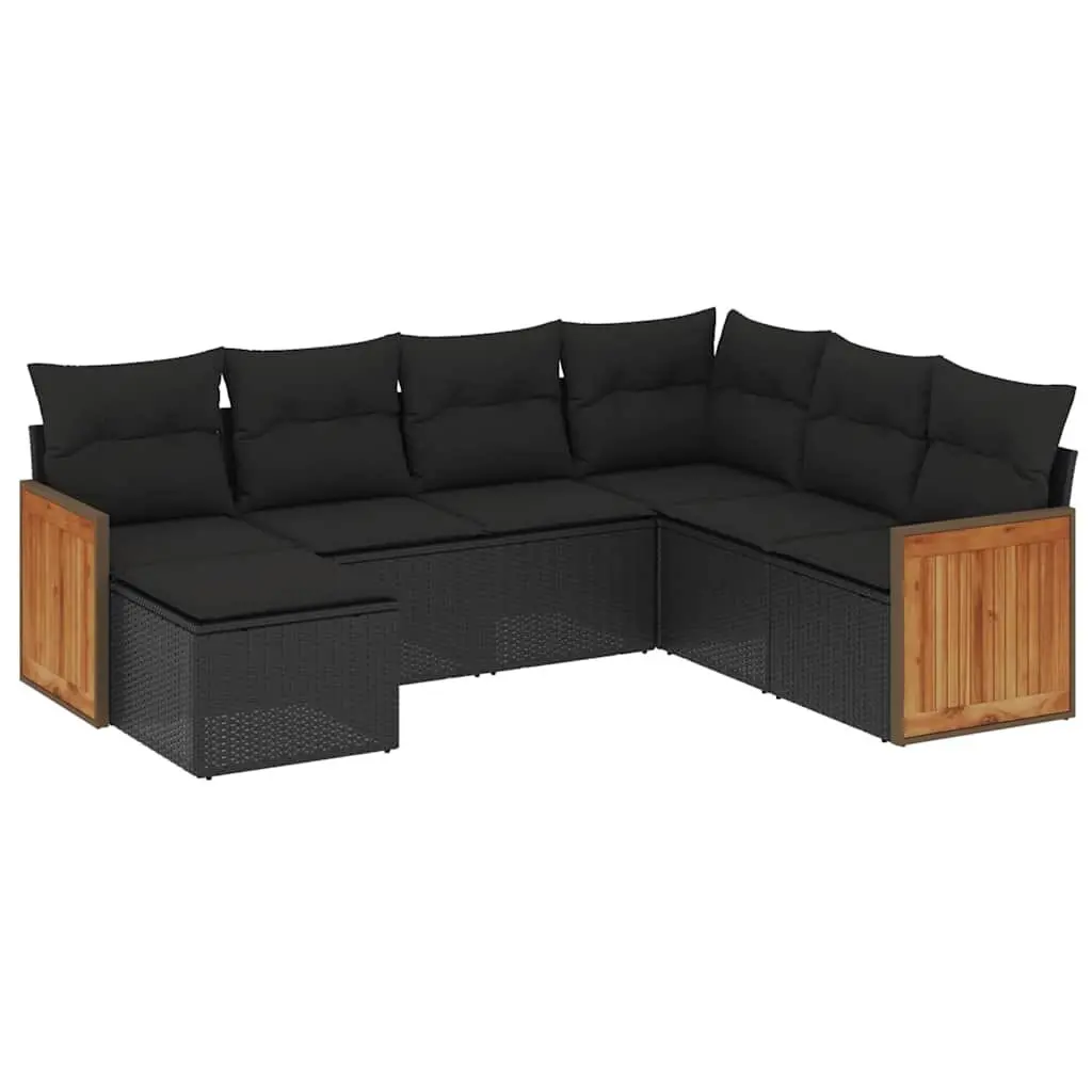 Garden Sofa Set Outdoor Furniture 7 Piece Black Poly Rattan Modular Patio