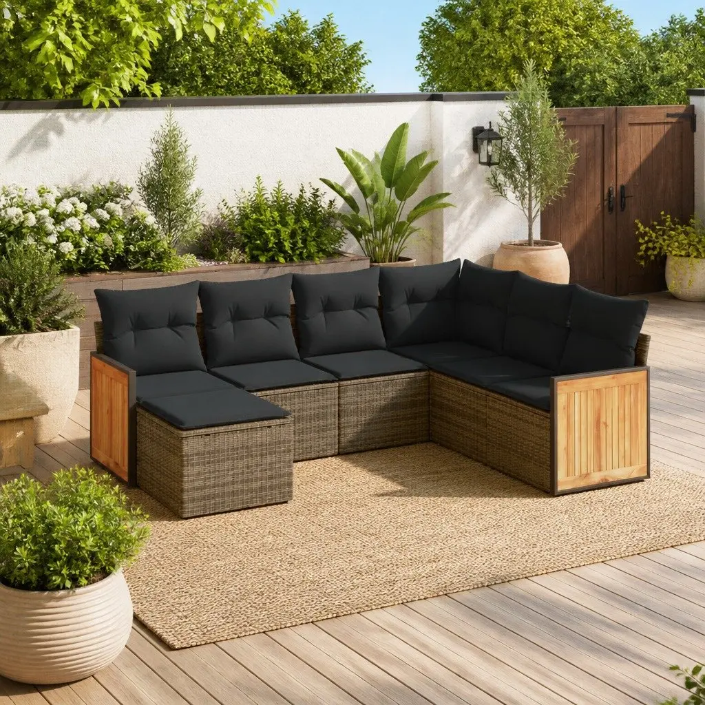Garden Sofa Set 7 Piece Outdoor Furniture Grey Poly Rattan Modular Patio Seating