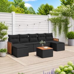 Garden Sofa Set 8 Piece Outdoor Furniture Black Poly Rattan Patio Seating with
