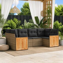 6 Piece Outdoor Modular Sofa Set in Grey Rattan