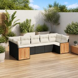 Garden Sofa Set 7 Piece Outdoor Furniture Poly Rattan Patio Lounge with Cushions