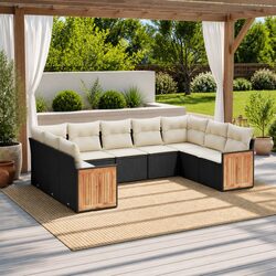 Garden Sofa Set 9 Piece Outdoor Furniture Patio Lounge Black Poly Rattan Modular