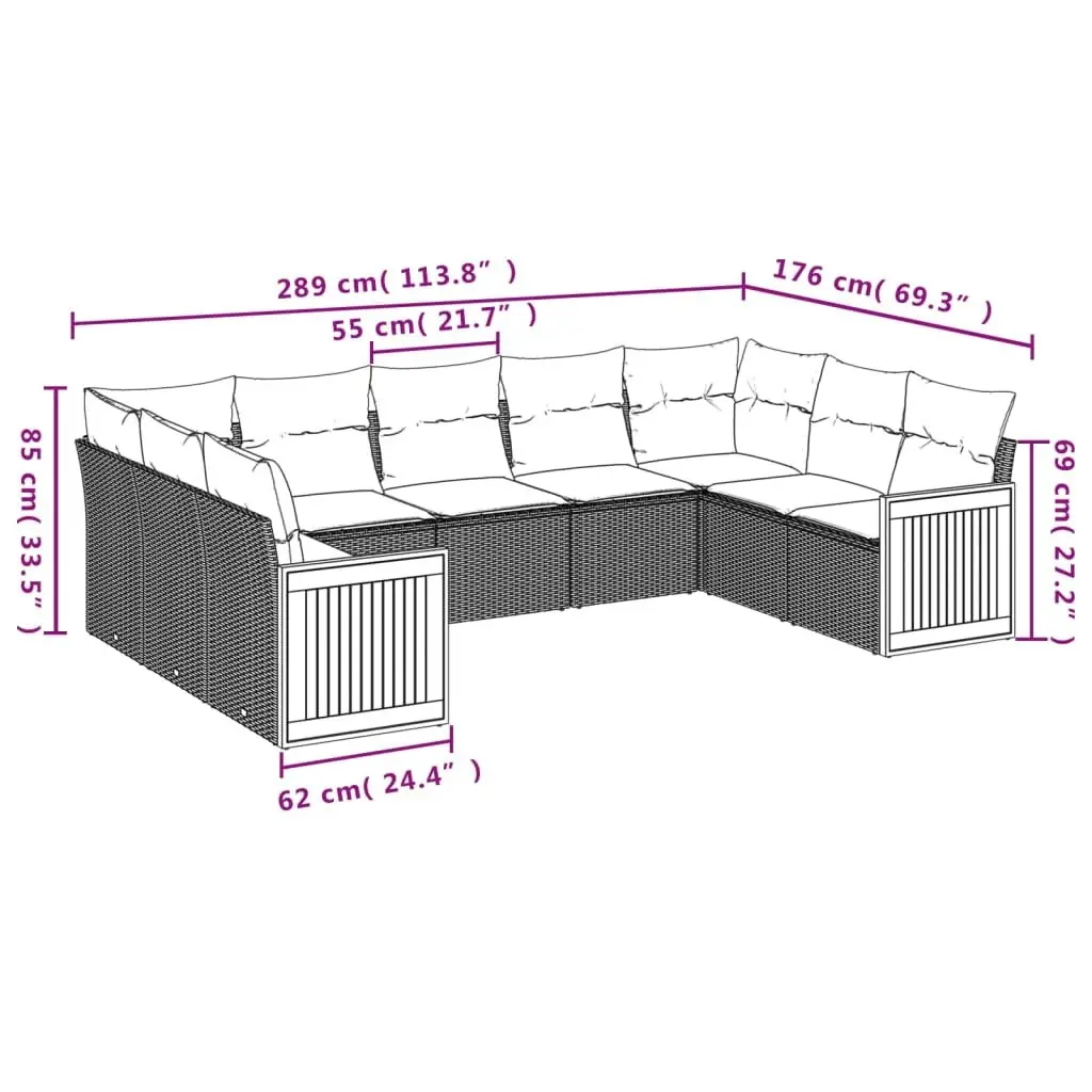 Garden Sofa Set 9 Piece Outdoor Furniture Patio Sectional Grey