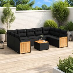 Garden Sofa Set: 10 Pieces of Black PE Rattan Furniture