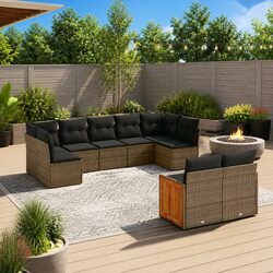 9 Piece Modular Garden Sofa Set in Grey Rattan