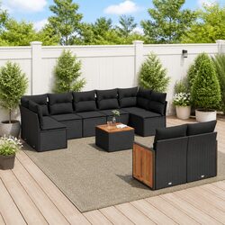 Garden Sofa Set 10 Piece Outdoor Furniture Black Poly Rattan Patio Sectional