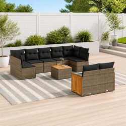 10-Piece Garden Sofa Set with PE Rattan and Acacia Wood
