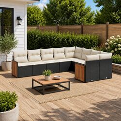 Garden Sofa Set 9 Piece Outdoor Furniture Patio Sectional with Cushions Black
