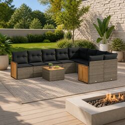 10 Piece Garden Sofa Set Specifications: Grey Poly Rattan