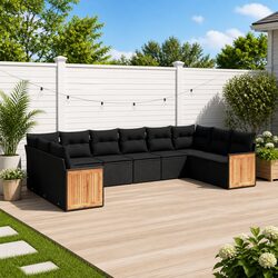 Garden Sofa Set 10 Piece Outdoor Furniture Black Modular Poly Rattan Patio