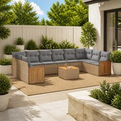 11 Piece Beige Garden Sofa Set - Modular Outdoor Furniture